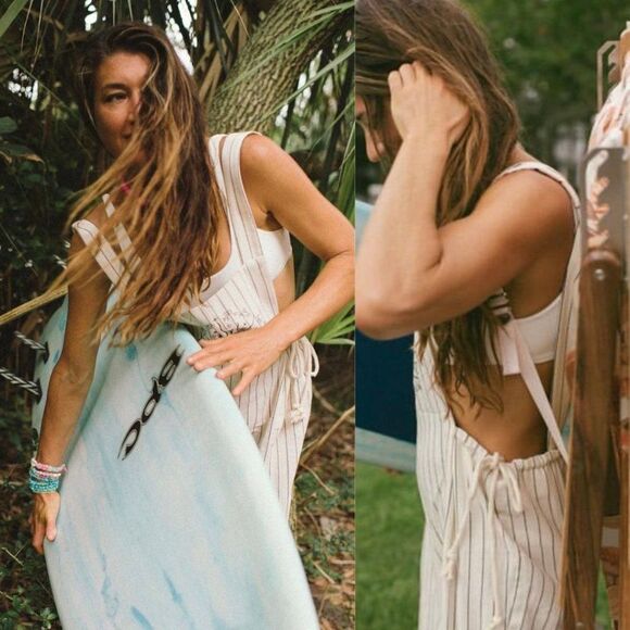 DANNIJO Wide Leg Embroidered Yin Yang Zodiac Cropped Cotton Overalls Jumpsuit - Picture 2 of 14